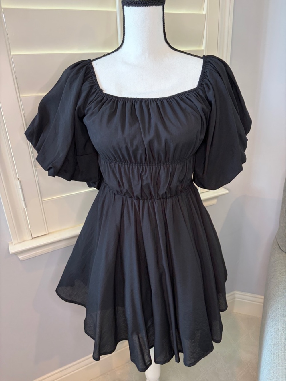 Altar'd State Black Puff-Sleeve Square Neck  Dress